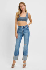 RISEN Full Size High Rise Ankle Straight Wide Cuffed Jeans Plus Size