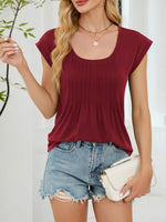 Pleated Front Scoop Neck T-Shirt