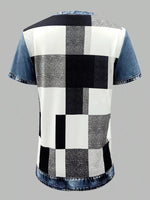 Denim Patchwork Short Sleeve Blouse