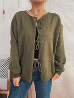Tie Front Drop Shoulder Cardigan