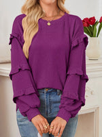 Round Neck Ruffled Long Sleeve Sweatshirt