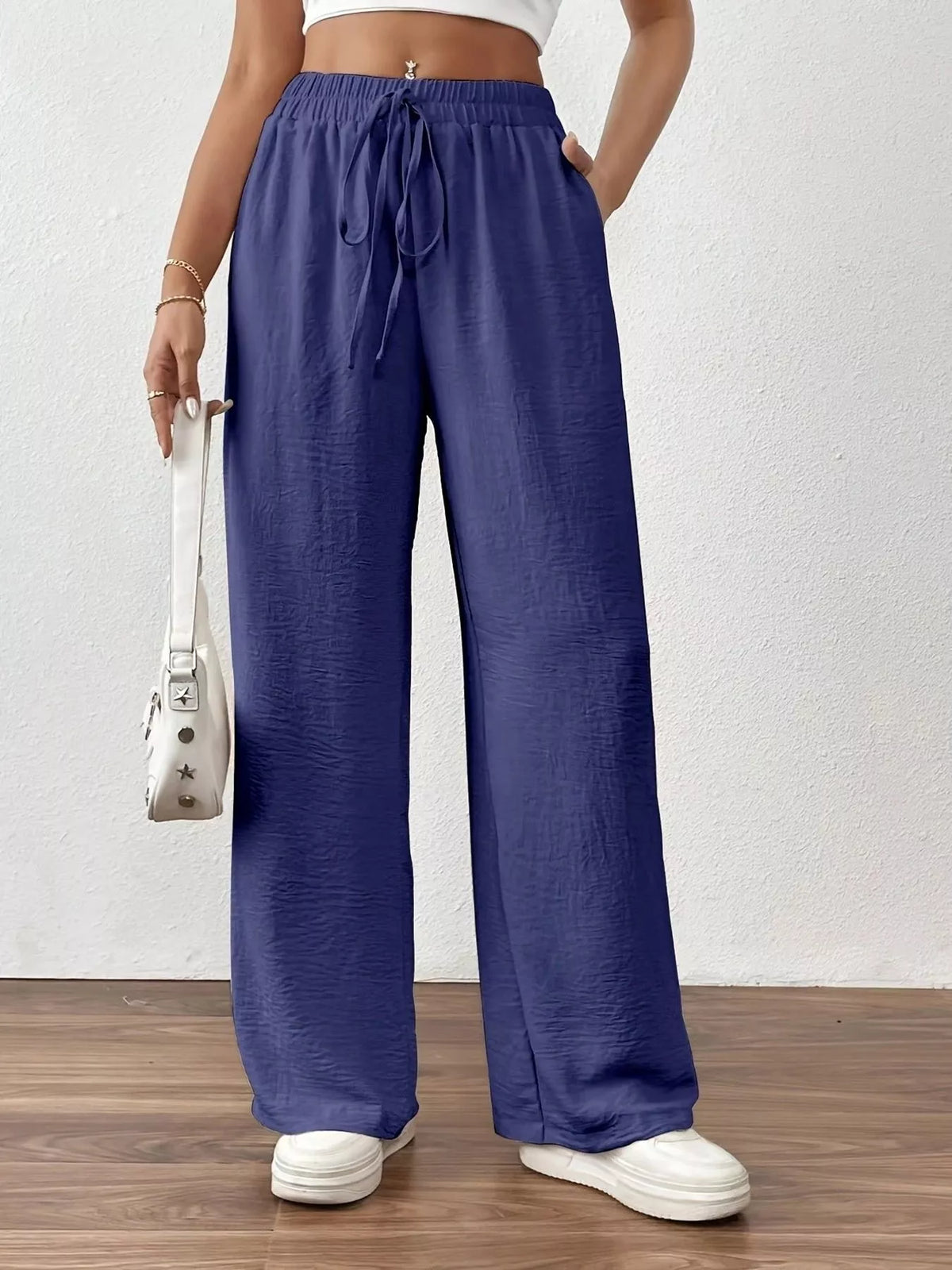 Casual Drawstring Wide Leg Pants