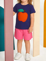 Children's Apple Embroidered T-Shirt & Shorts Set