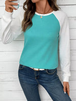 Contrast Raglan Sleeve Waffle Knit T-Shirt