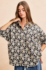 BiBi Floral Jacquard Short Dolman Sleeves Shirt