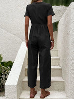 V-Neck Short Sleeve Wide Leg Jumpsuit