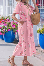 Notched Neck Flutter Short Sleeve Floral Print Dress