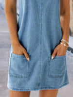 Wide Strap Denim Overall Dress with Pockets