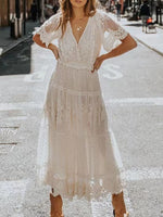 Full Size Lace Bohemian Short Sleeve Maxi Dress Plus Size