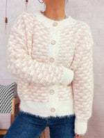 Fluffy Textured Button-Up Cardigan