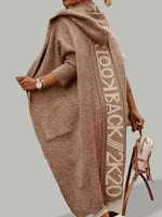 Full Size Letter Back Hooded Cardigan Plus Size