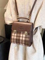 Vintage Plaid Flap Backpack Bag