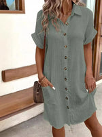 Casual Button Down Shirt Dress with Pockets