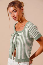 SO ME Tie Front Textured Vertical Stripe Knit Cardigan