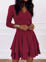 V-Neck Layered Ruffle Mini Dress