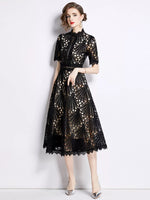 Full Size Lace Short Sleeve Midi Dress Plus Size