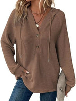 Full Size Button Detail Waffle Knit Hoodie Plus Size