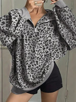 Leopard Print Quarter-Zip Sweatshirt