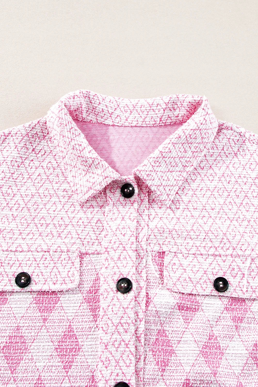Geometric Print Textured Flap Pocket Shacket