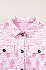 Geometric Print Textured Flap Pocket Shacket