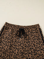 Striped Trim Leopard Long Sleeve Top Drawstring Pant Set