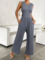 Devine Round Neck Sleeveless Wide Leg Jumpsuit