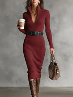 Full Size Ribbed Knit Turtleneck Sweater Dress Plus Size