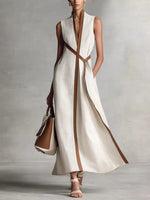 Full Size Contrast Trim Sleeveless Maxi Dress Plus Size
