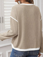 Contrast Color Trim Knit Drop Shoulder Loose Top
