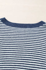 Striped Boat Neck Long Sleeve Sweater