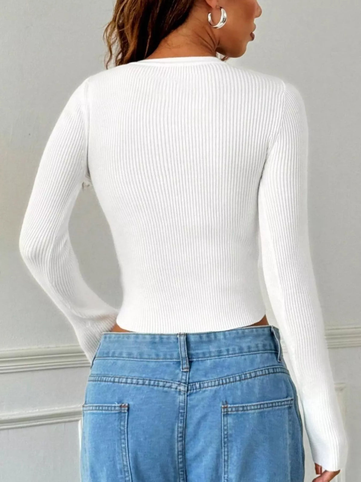 Ribbed Knit Button-Up Cropped Cardigan