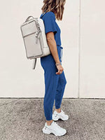 Full Size Round Neck Top and Drawstring Pants Set Plus Size