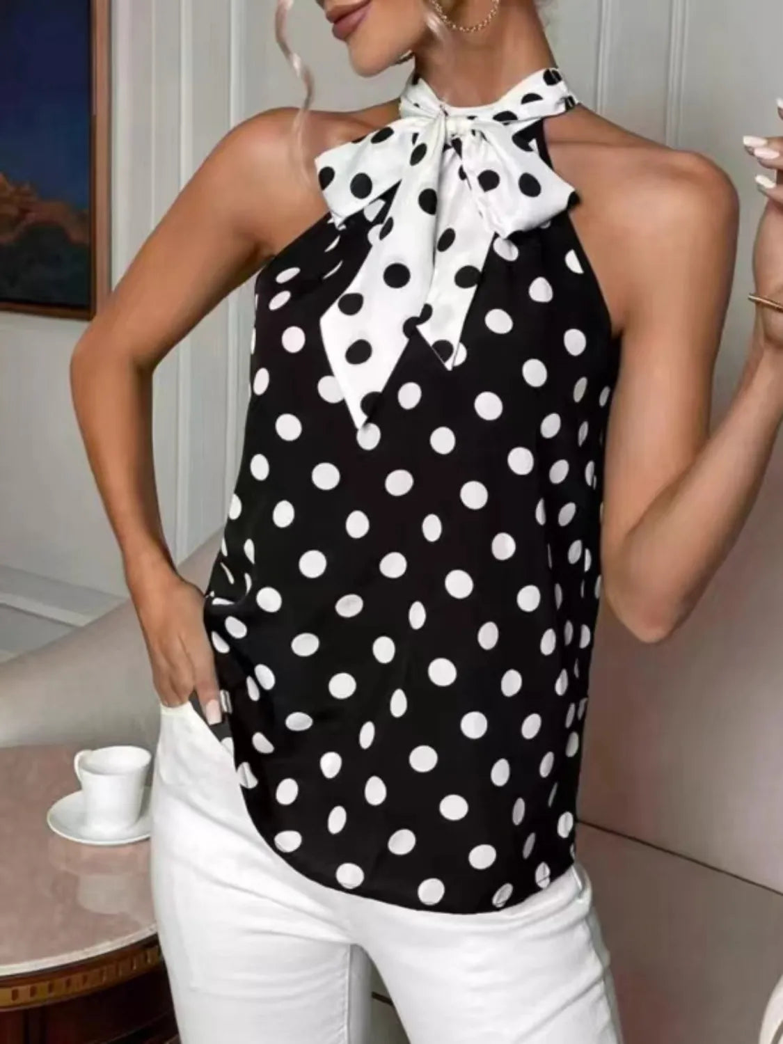 Polka Dot Tie Front Cami