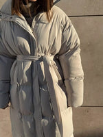 Longline Padded Winter Coat with Belted