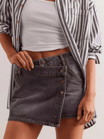 Asymmetrical Button-Front Denim Skort
