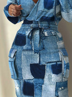 Full Size Drawstring Waist Surplice Printed Dress Plus Size