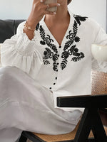 Embroidered Lantern Sleeve Blouse