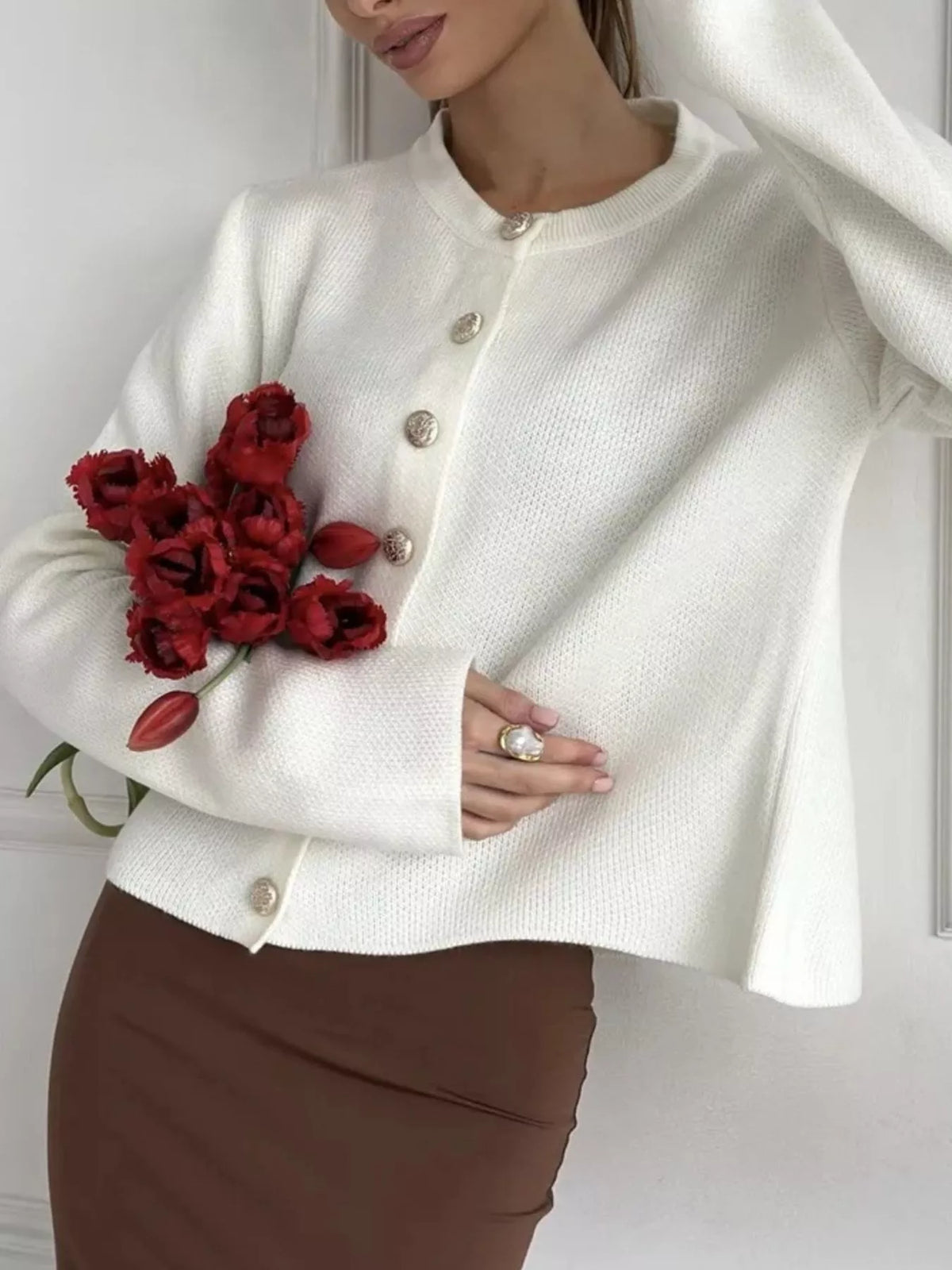 Crew-Neck Button Down Cardigan