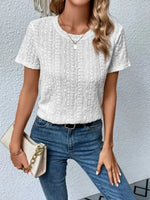 Eyelet Round Neck Short Sleeve T-Shirt