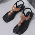 Beaded T-Strap Flat Sandals