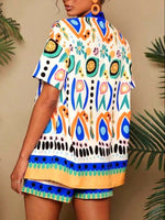 Printed Open Front Cardigan and Shorts Set