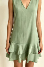 Full Size Sleeveless V-Neck Ruffle Hem Mini Dress Plus Size
