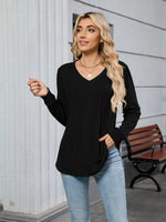 V-Neck Long Sleeve Relaxed Fit T-Shirt