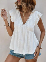 Ruffle Sleeve V-Neck Blouse