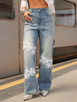 Lace Detail Wide Leg Jeans