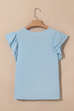 Solid Color Ruffled Short Sleeve Casual Blouse