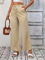 Drawstring High Waist Wide Leg Pants