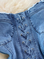 Lace-Up Denim A-Line Mini Dress