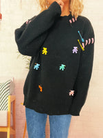 Bear Decoration Round Neck Sweater