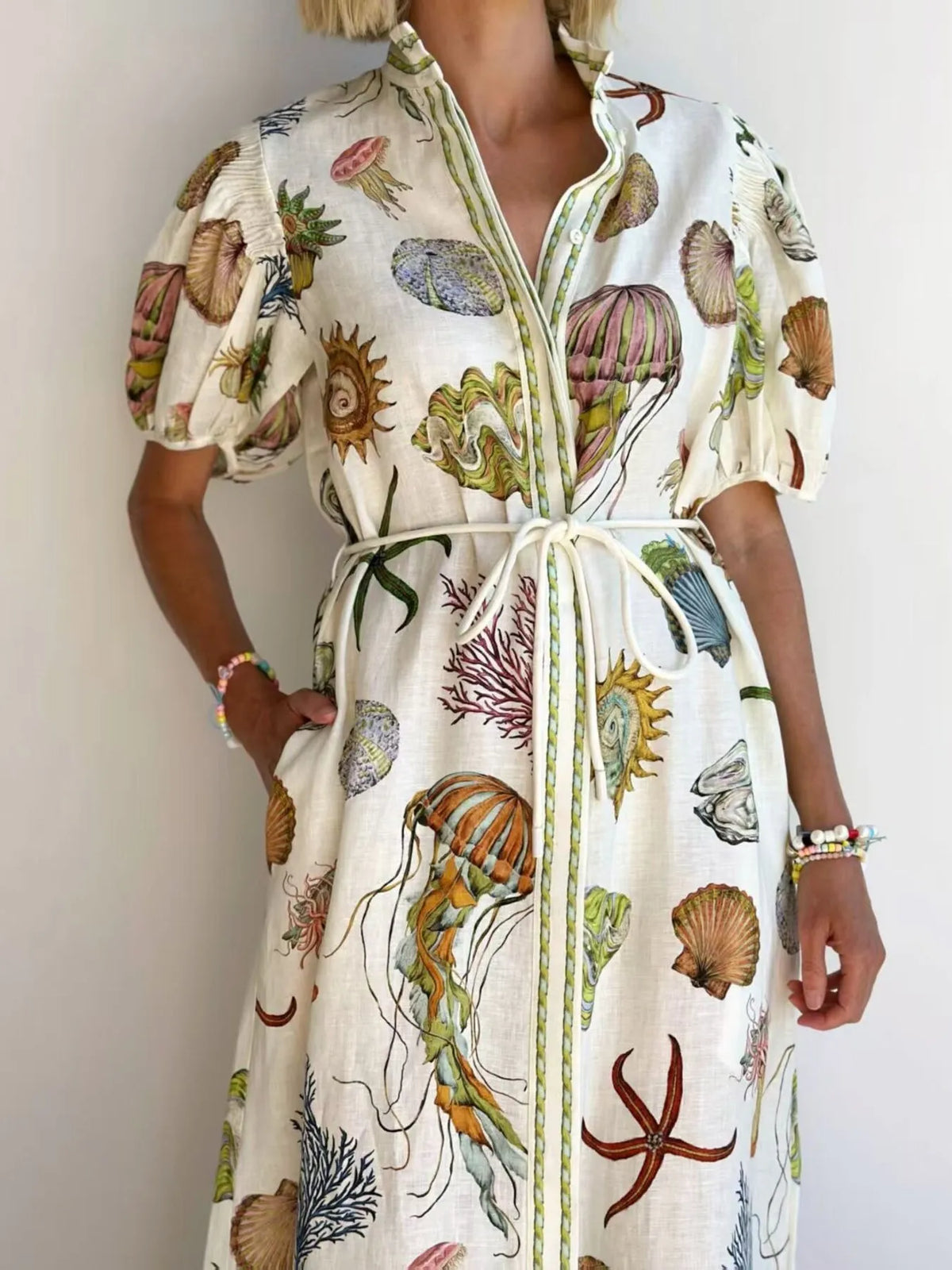 Printed Short Sleeve Shirt Dress